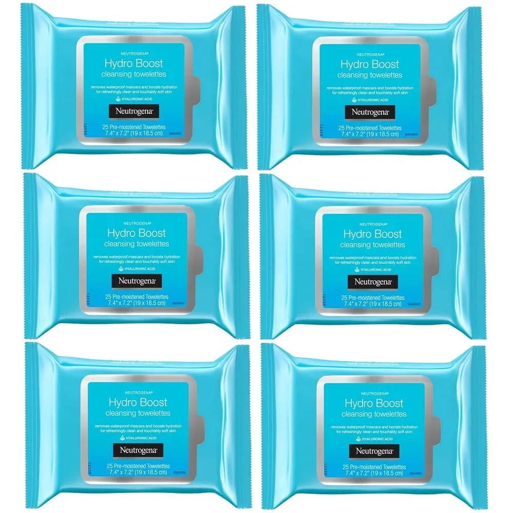6-Pack: Neutrogena Hydro Boost Cleanser Facial Wipes, 25 Count