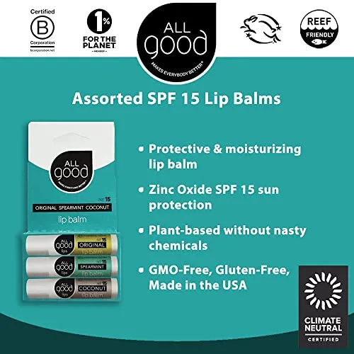 All Good Bundle: SPF 15 Lip Balm 3-Pack   Coconut Lotion