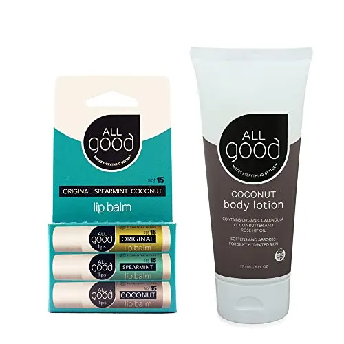 All Good Bundle: SPF 15 Lip Balm 3-Pack   Coconut Lotion