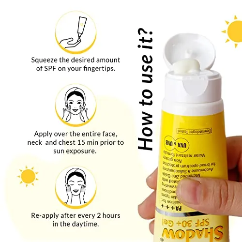 Fixderma Shadow Sunscreen SPF 30  Gel | Sunscreen for Oily Skin | Sun Screen Protector SPF 30 | Sunscreen for Body & Face | Broad Spectrum Sunscreen for UVA & UVB Protection | Sunscreen for Women & Men | Non Greasy & Water Resistant - 40gm