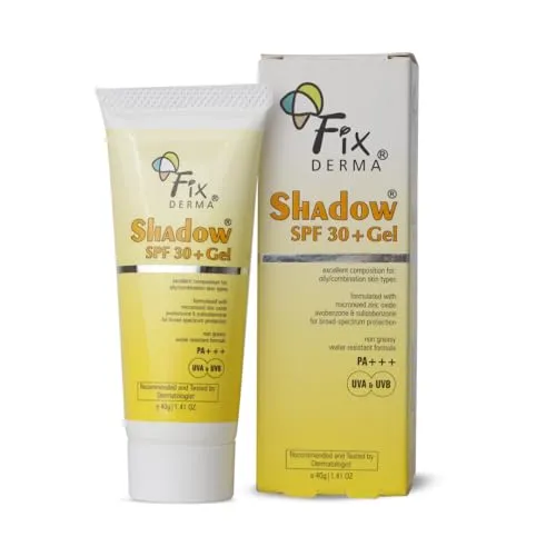 Fixderma Shadow Sunscreen SPF 30  Gel | Sunscreen for Oily Skin | Sun Screen Protector SPF 30 | Sunscreen for Body & Face | Broad Spectrum Sunscreen for UVA & UVB Protection | Sunscreen for Women & Men | Non Greasy & Water Resistant - 40gm
