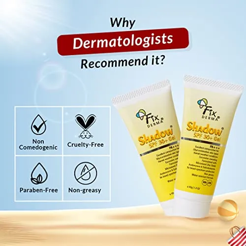 Fixderma Shadow Sunscreen SPF 30  Gel | Sunscreen for Oily Skin | Sun Screen Protector SPF 30 | Sunscreen for Body & Face | Broad Spectrum Sunscreen for UVA & UVB Protection | Sunscreen for Women & Men | Non Greasy & Water Resistant - 40gm