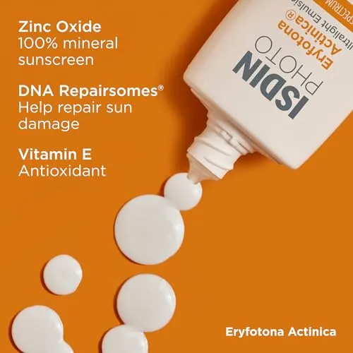 ISDIN Eryfotona Actinica Zinc Oxide and 100% Mineral Sunscreen Broad Spectrum SPF 50 , No White Cast, Suitable for Sensitive Skin, travel-size (1.7 Fl Oz)