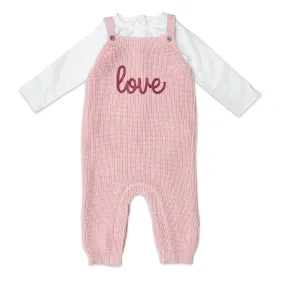 LOVE Embroidered Chunky Sweater Knit Baby Overall & Bodysuit