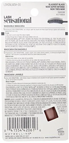 Maybelline New York Lash Sensational Washable Mascara, Blackest Black, 9.5ml