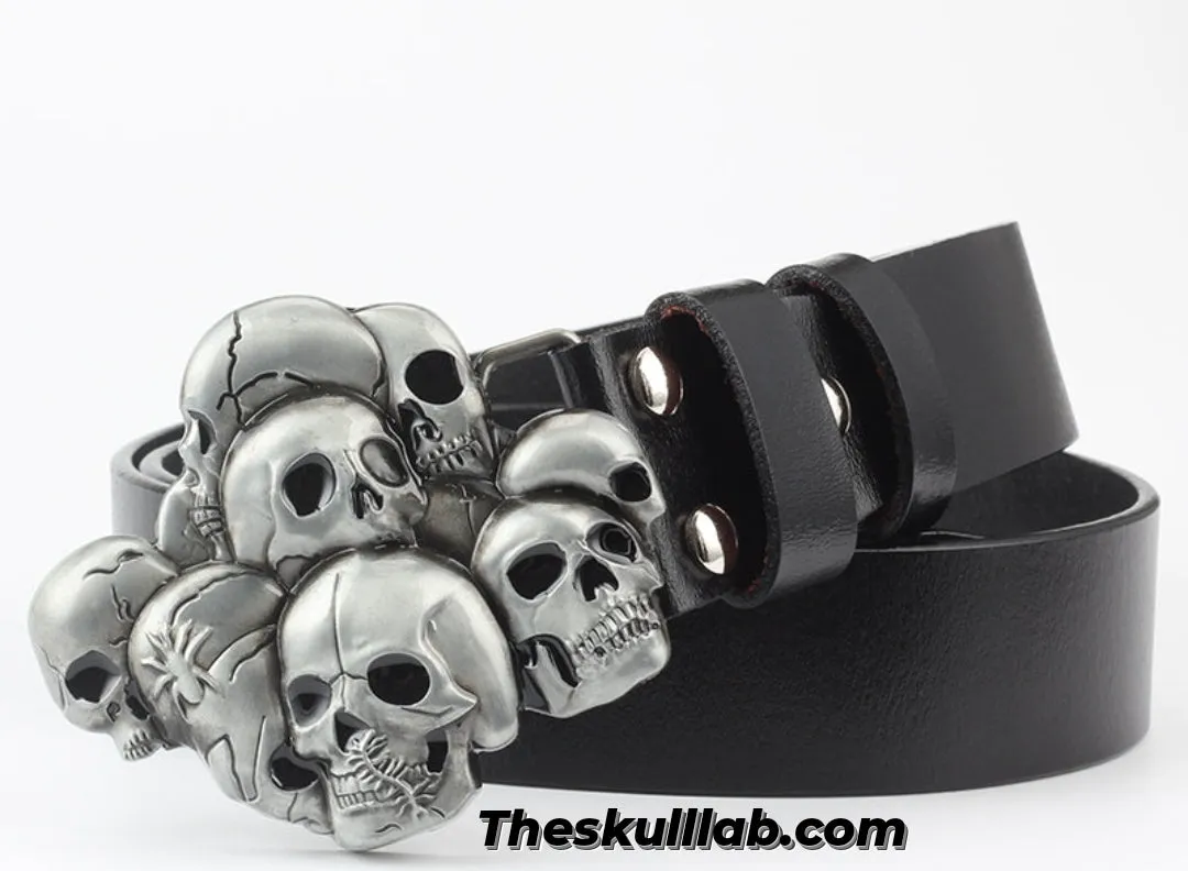 Skull Decor Belt Buckle, Pure Leather *6 Styles