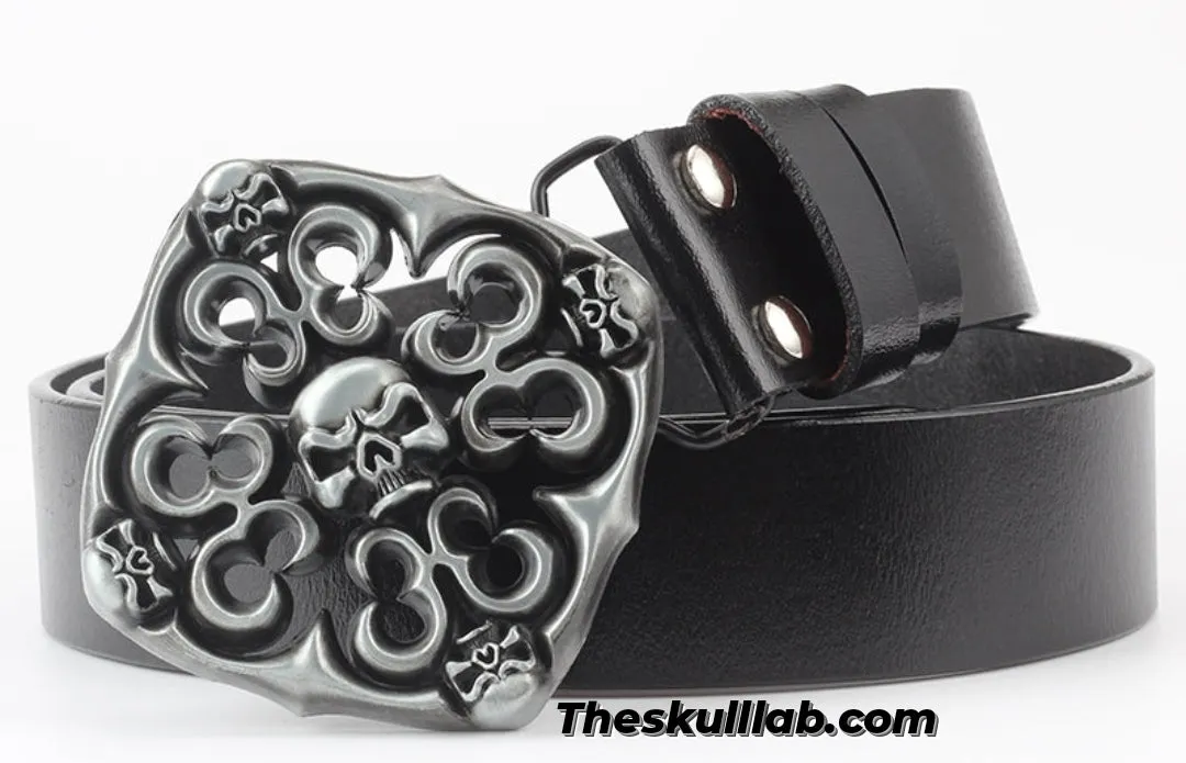 Skull Decor Belt Buckle, Pure Leather *6 Styles