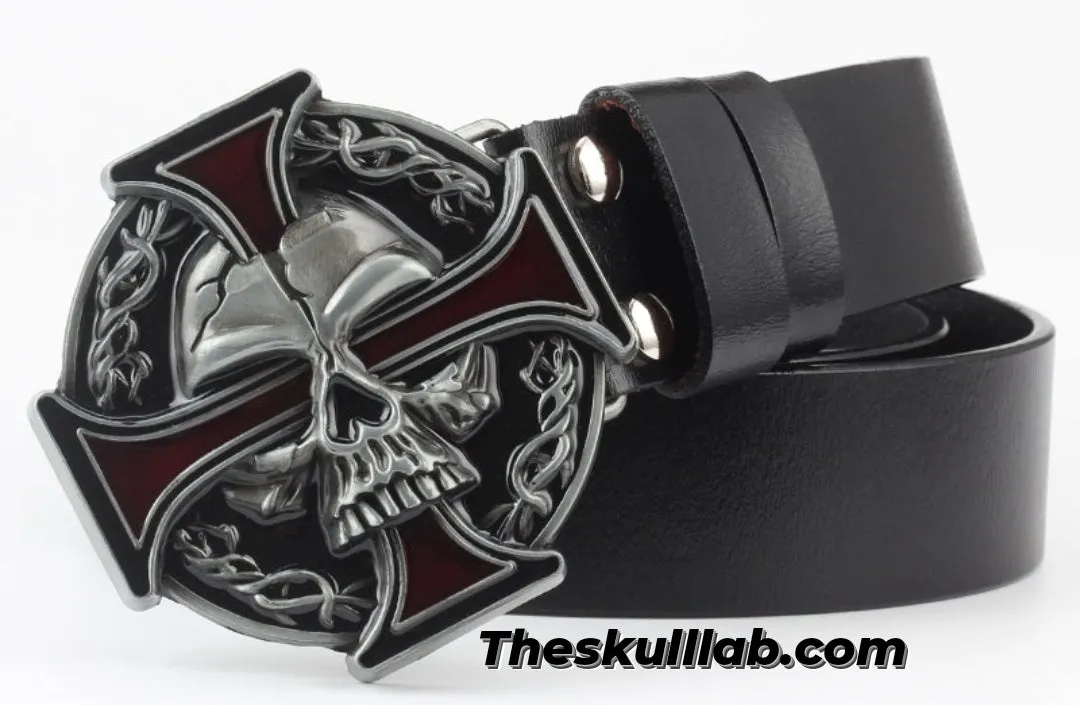 Skull Decor Belt Buckle, Pure Leather *6 Styles