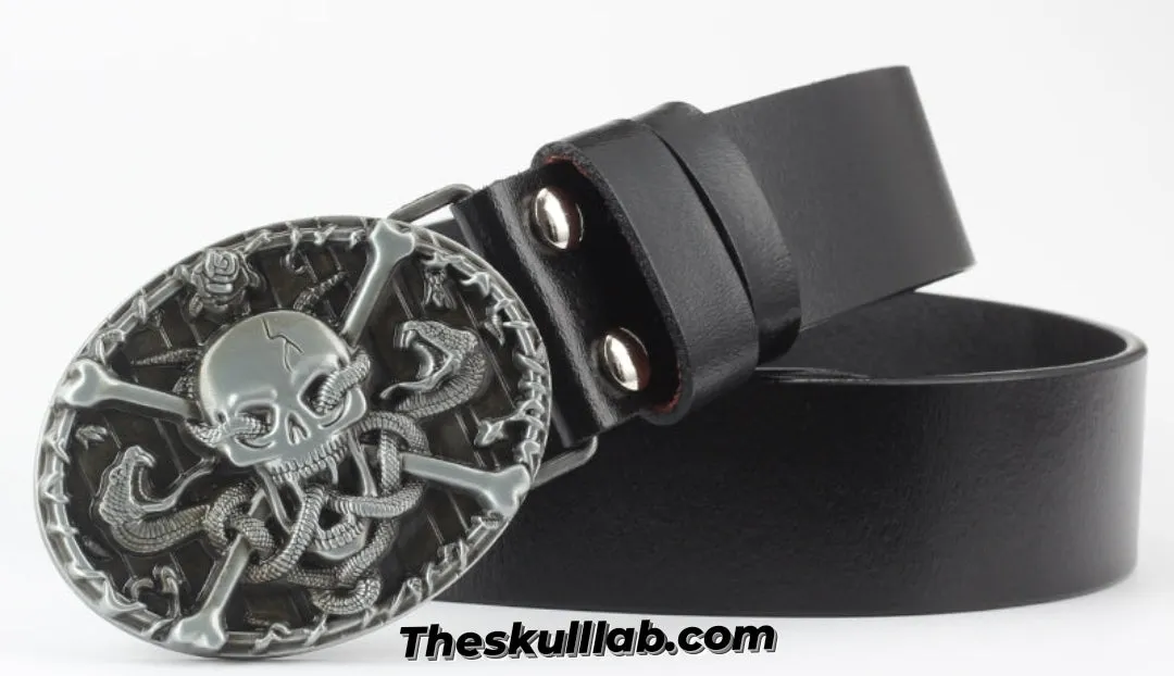 Skull Decor Belt Buckle, Pure Leather *6 Styles